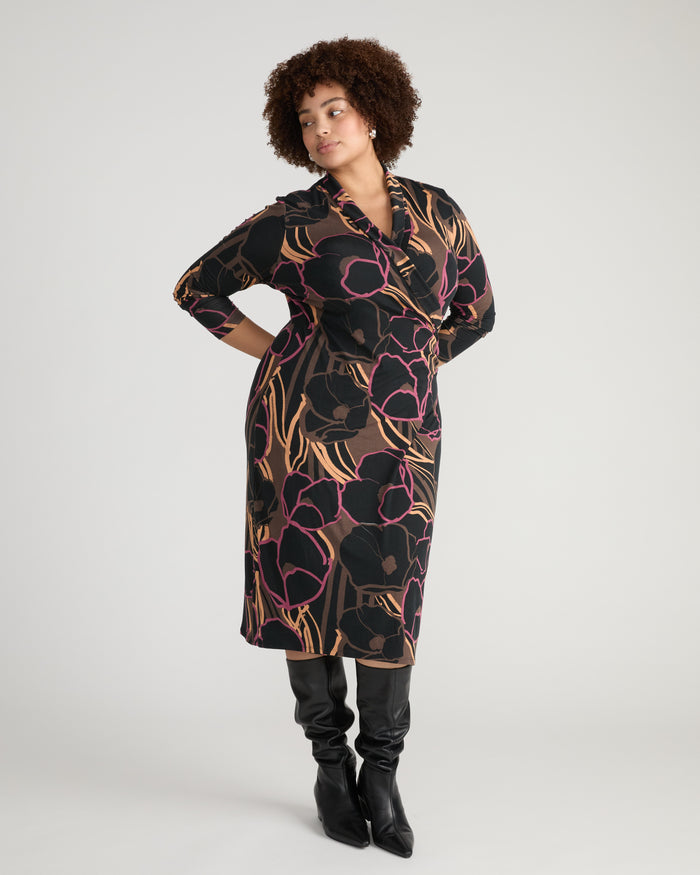 Shawl Collar Liquid Jersey Dress - Poppy Field Print | Plus Size & Straight Size Women's Fashion | Universal Standard