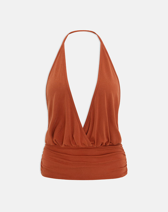 Image of Sherlyn Halter Top in Cupro Burnt Orange
