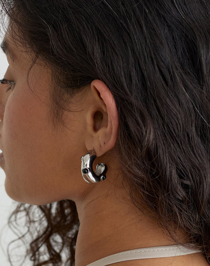 Image of Silver Chunky Stud Hoop Earrings