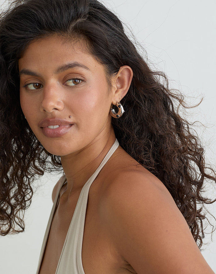 Image of Silver Chunky Stud Hoop Earrings