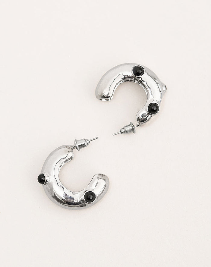 Image of Silver Chunky Stud Hoop Earrings