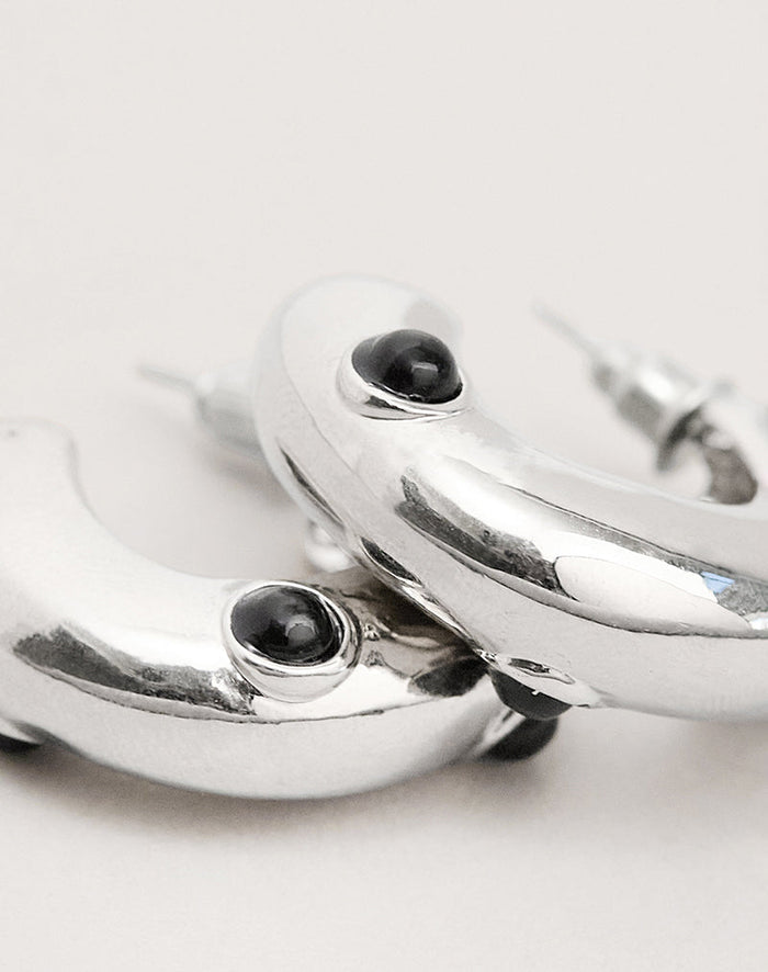 Image of Silver Chunky Stud Hoop Earrings