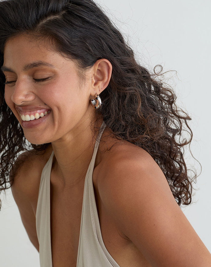 Image of Silver Chunky Stud Hoop Earrings