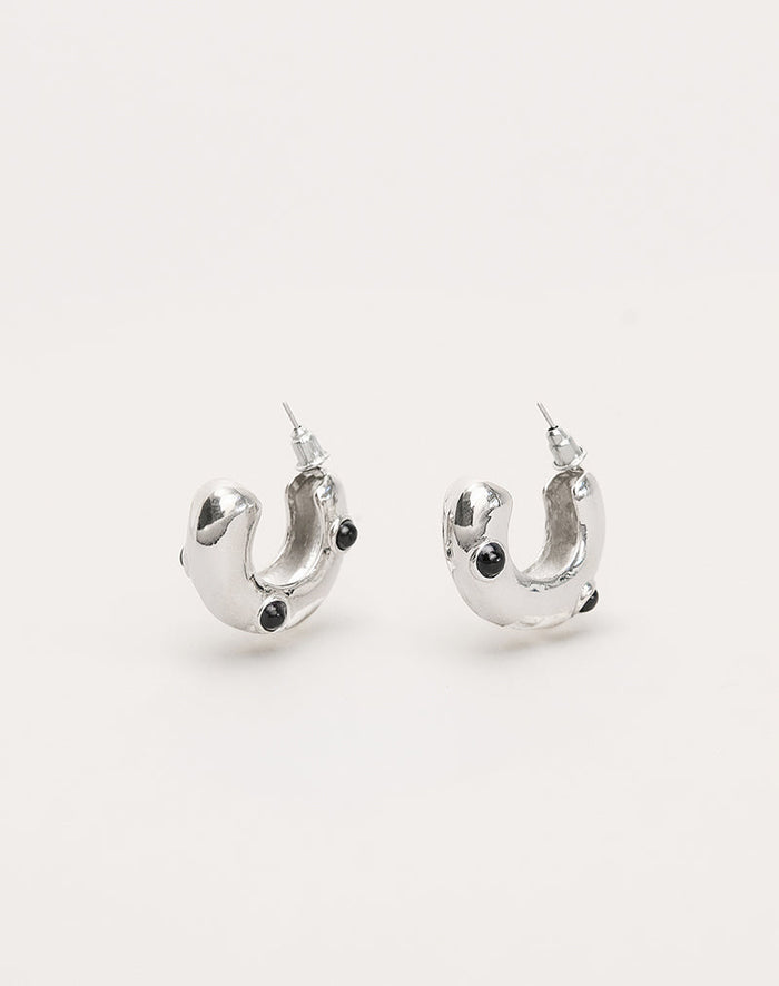 Image of Silver Chunky Stud Hoop Earrings