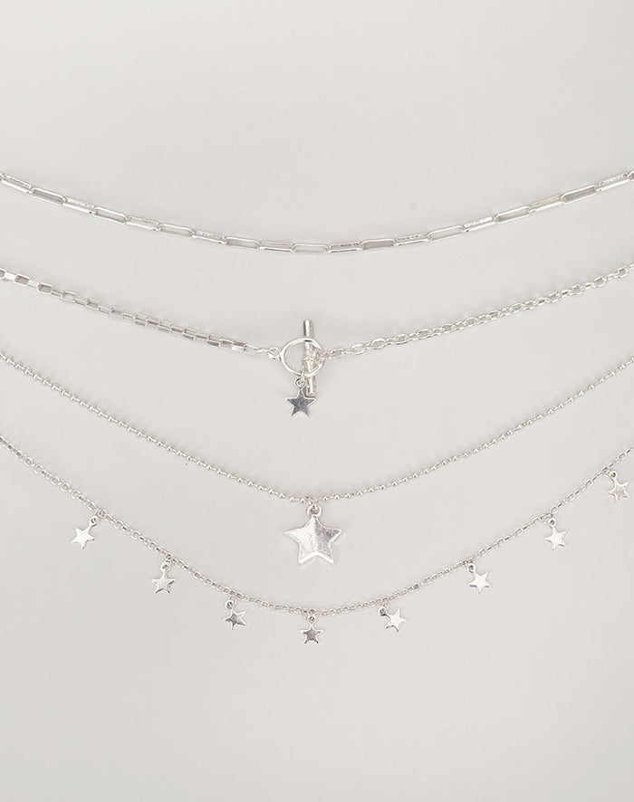 Image of Image of Silver Plated Star Layer Necklace