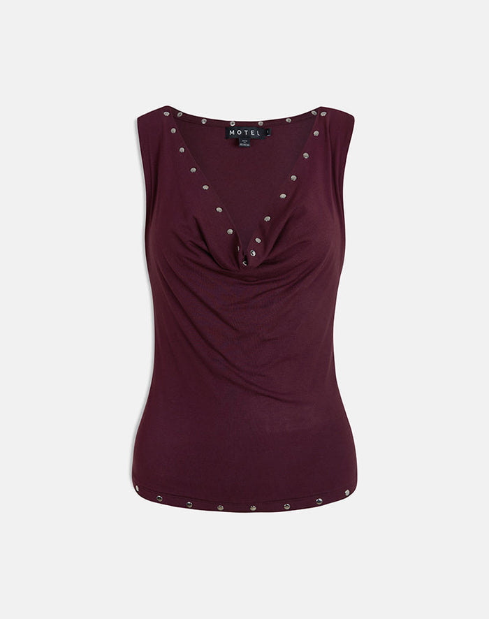 Image of Slater Studded Top in Rayon Jersey Dark Plum
