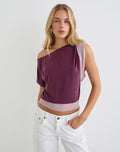 Image of Sobiya One Shoulder Top in Cupro Deep Purple and Dusty Pink