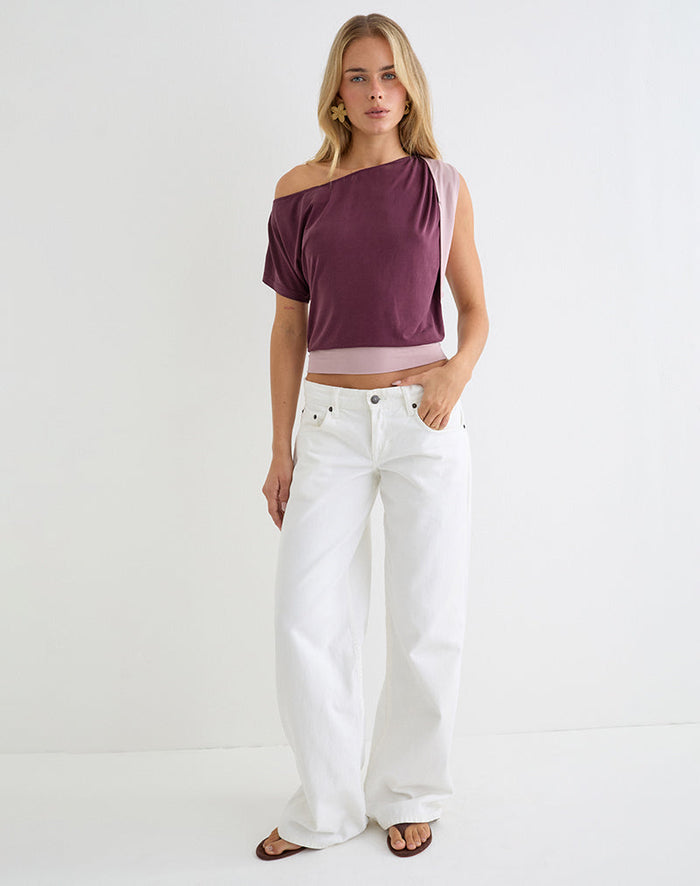Image of Sobiya One Shoulder Top in Cupro Deep Purple and Dusty Pink