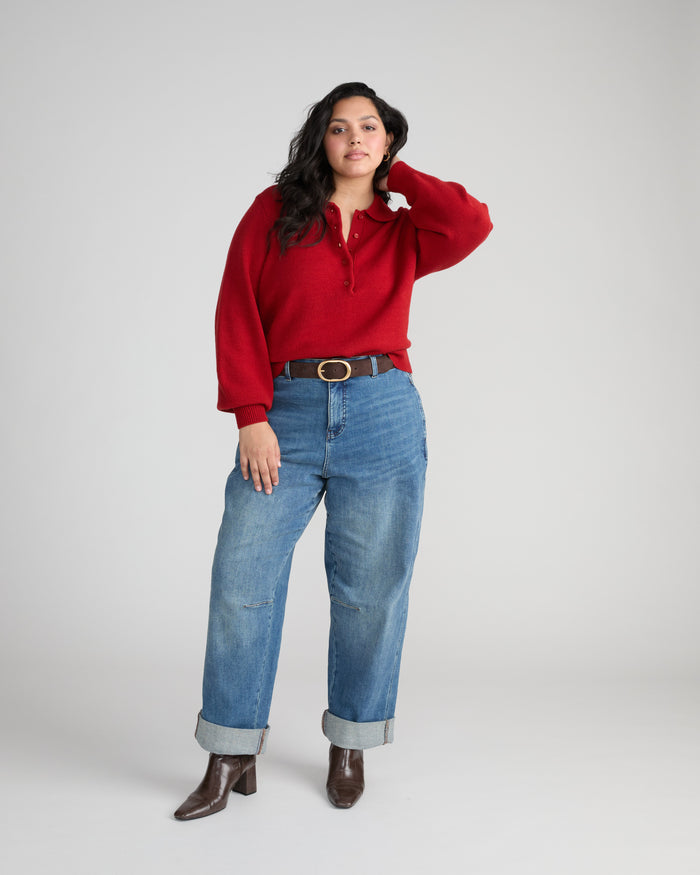 Soft Spun Polo Sweater - Autumnal Red | Plus Size & Straight Size Women's Fashion | Universal Standard
