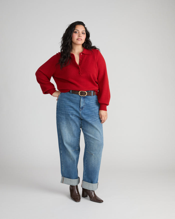 Soft Spun Polo Sweater - Autumnal Red | Plus Size & Straight Size Women's Fashion | Universal Standard