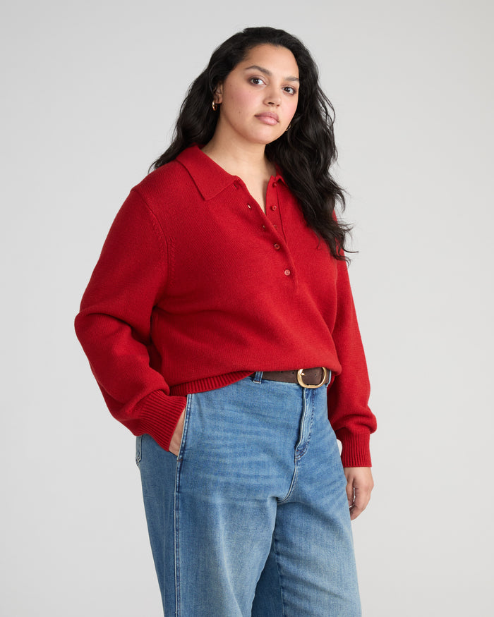Soft Spun Polo Sweater - Autumnal Red | Plus Size & Straight Size Women's Fashion | Universal Standard