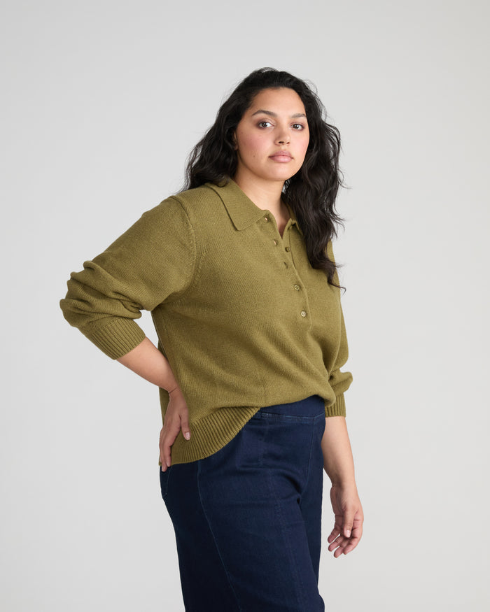 Soft Spun Polo Sweater - Capulet Olive | Plus Size & Straight Size Women's Fashion | Universal Standard