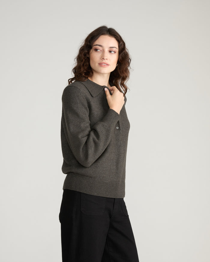 Soft Spun Polo Sweater - Dark Gray | Plus Size & Straight Size Women's Fashion | Universal Standard