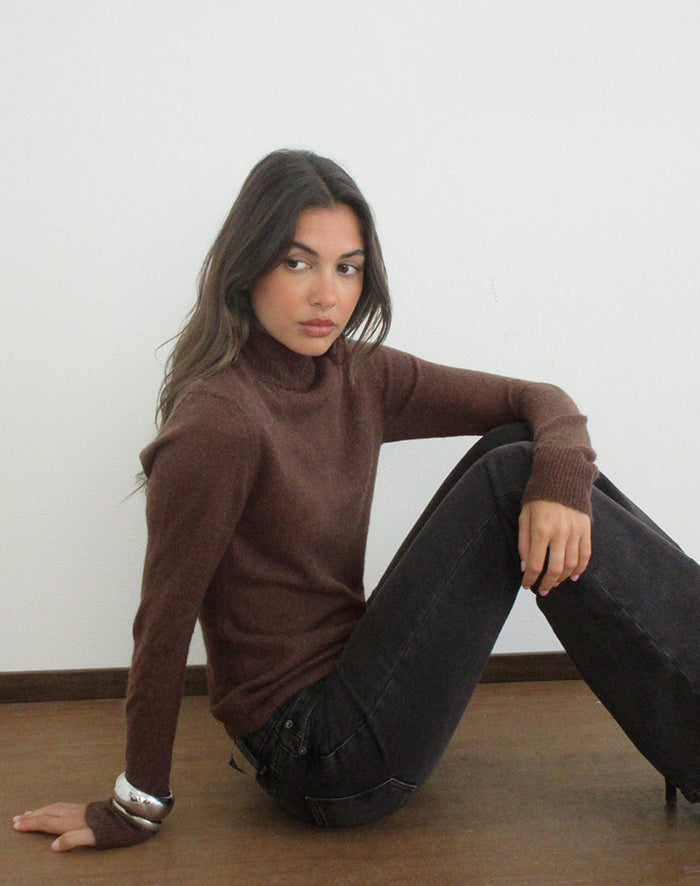 Image of Soha Long Sleeve Top in Sheer Knit Dark Chocolate