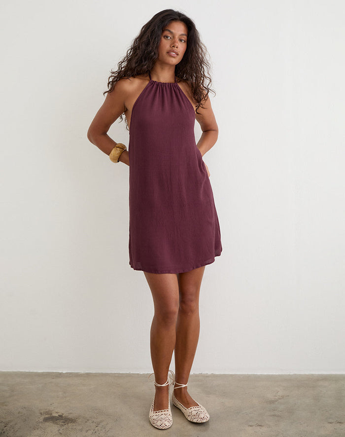 Image of Sonnet Mini Dress in Crinkle Plum