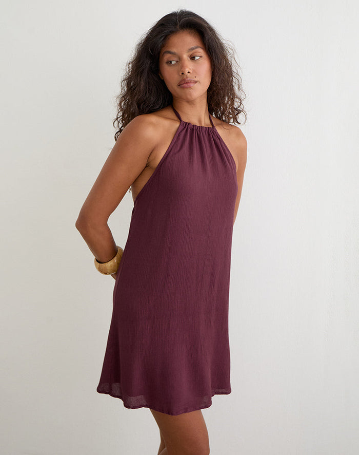 Image of Sonnet Mini Dress in Crinkle Plum