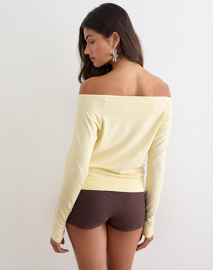 Image of Sore Long Sleeve Cowl Top with Beads in Jersey Lemon