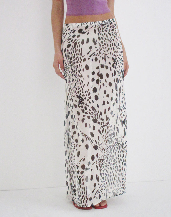 Image of Sorena Maxi Skirt in Dalmatian Skin Black and Ivory