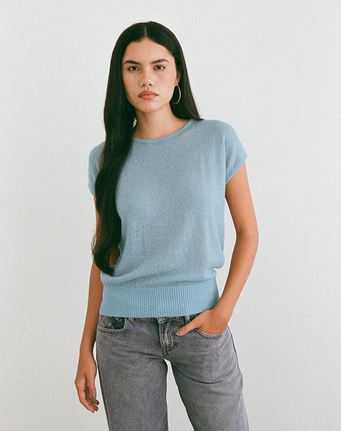 Image of Sorin Deep Waistband Top in Knit Blue