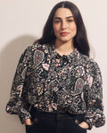 Spellbound Pleated Stretch Cupro Blouse - Black Forest Print | Plus Size & Straight Size Women's Fashion | Universal Standard