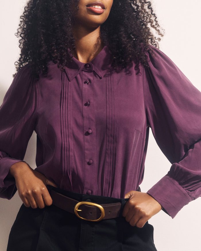 Spellbound Pleated Stretch Cupro Blouse - Potion Purple | Plus Size & Straight Size Women's Fashion | Universal Standard