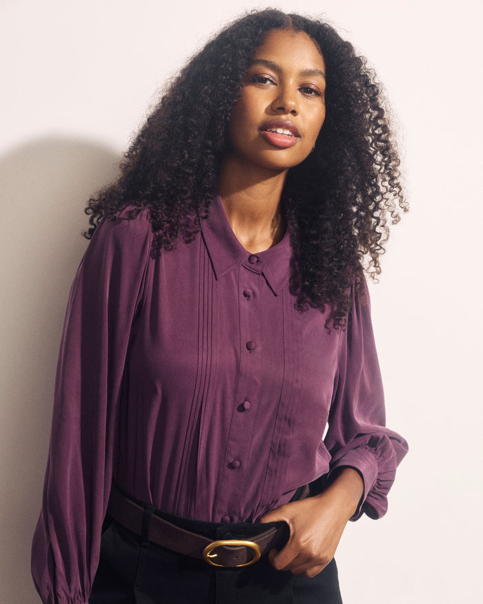 Spellbound Pleated Stretch Cupro Blouse - Potion Purple | Plus Size & Straight Size Women's Fashion | Universal Standard