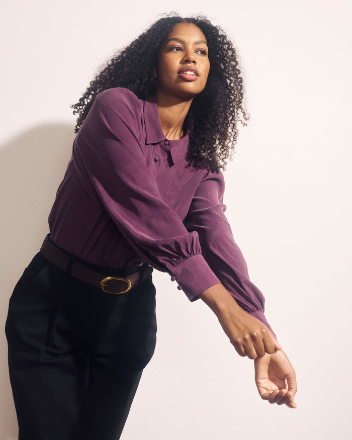 Spellbound Pleated Stretch Cupro Blouse - Potion Purple | Plus Size & Straight Size Women's Fashion | Universal Standard