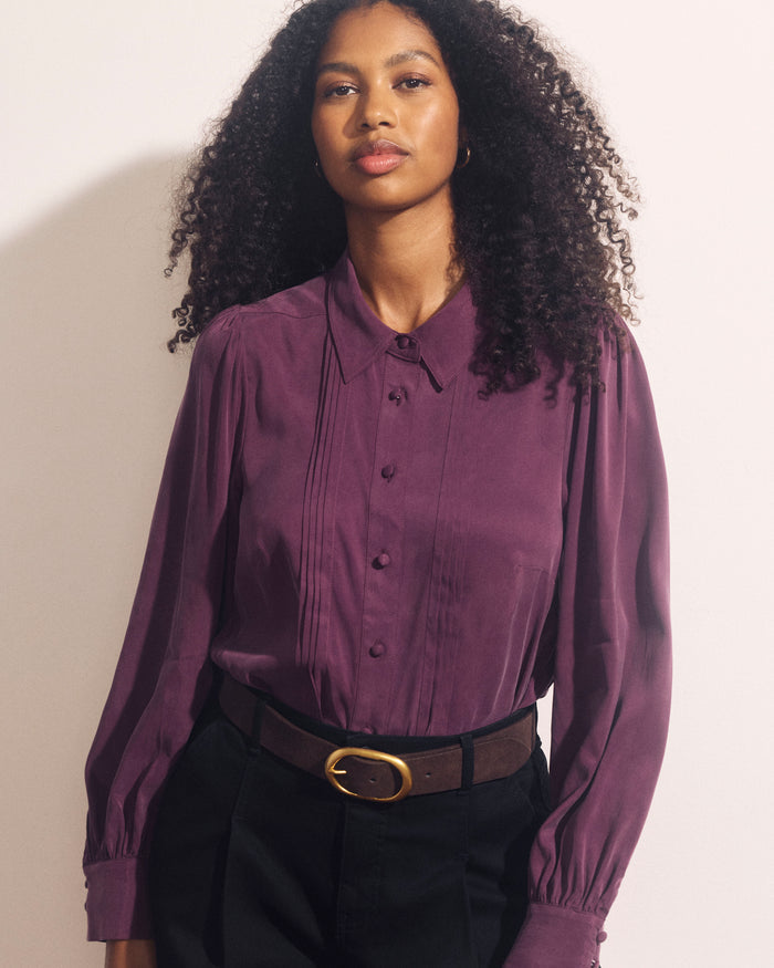 Spellbound Pleated Stretch Cupro Blouse - Potion Purple | Plus Size & Straight Size Women's Fashion | Universal Standard