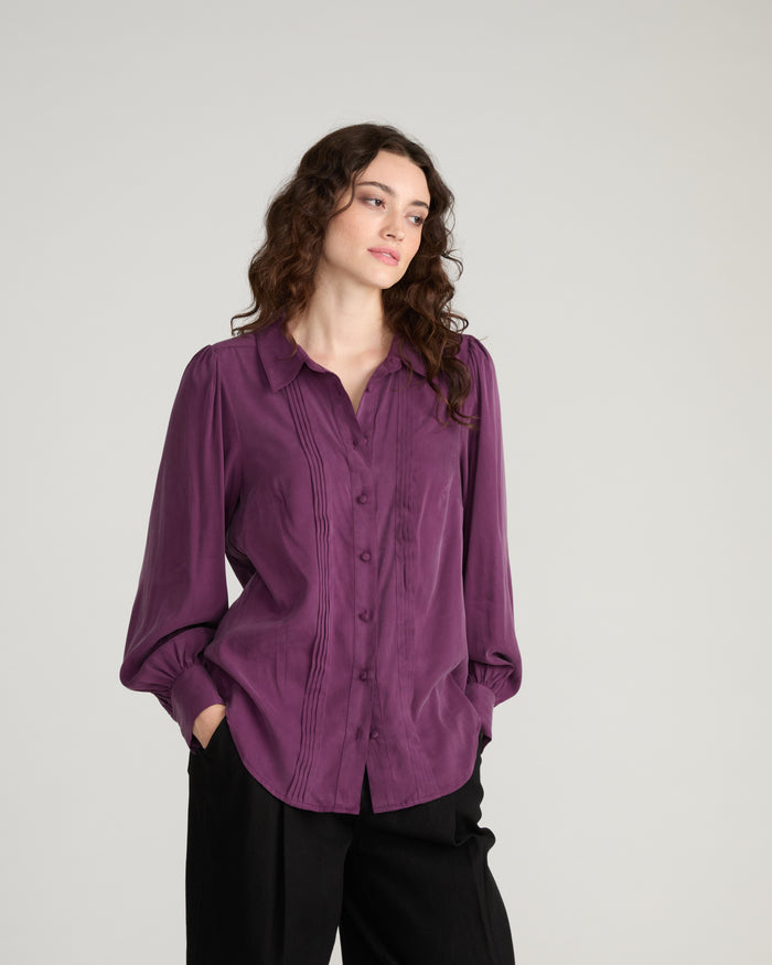 Spellbound Pleated Stretch Cupro Blouse - Potion Purple | Plus Size & Straight Size Women's Fashion | Universal Standard
