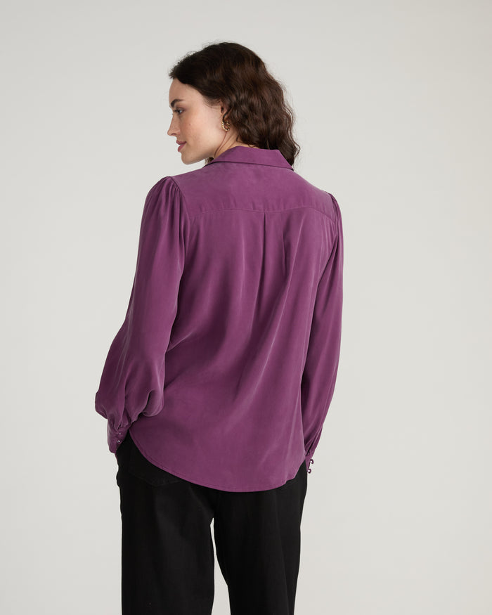 Spellbound Pleated Stretch Cupro Blouse - Potion Purple | Plus Size & Straight Size Women's Fashion | Universal Standard