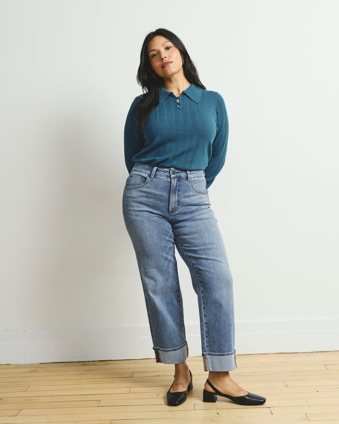 Stevie High Rise Cuffed Straight Leg Jeans - Blue Bayou | Plus Size & Straight Size Women's Fashion | Universal Standard