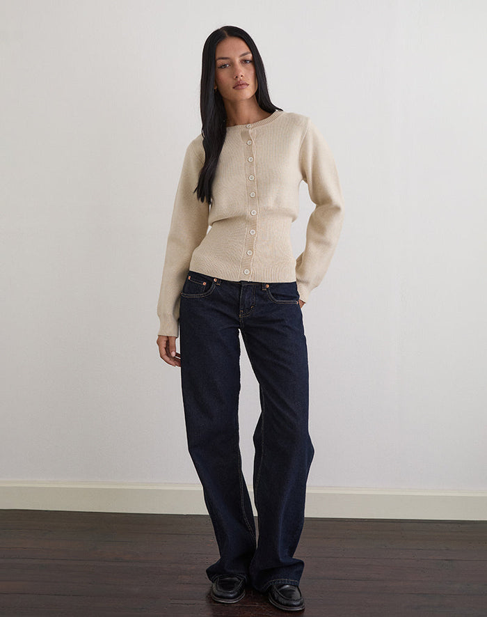 Image of Subra Long Sleeve Ribbed Hem Cardigan in Ivory