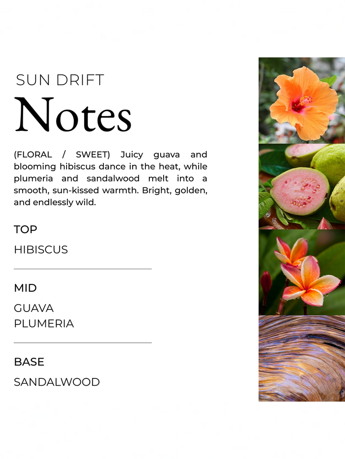 The Roxy Sun Drift Palm Tin Candle features tropical notes of hibiscus, guava, plumeria, and sandalwood. Enjoy up to 45 hours of burn time with this beach-inspired candle that captures the essence of sunlit shores and blooms.