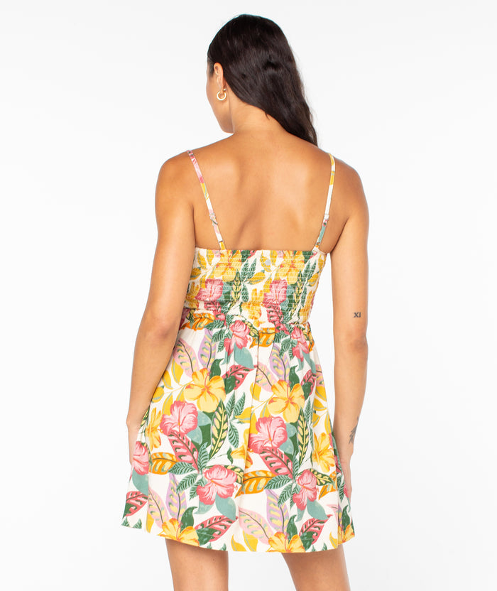Sunrise Vibes Linen Dress - Egret Sangria Tropics - Roxy