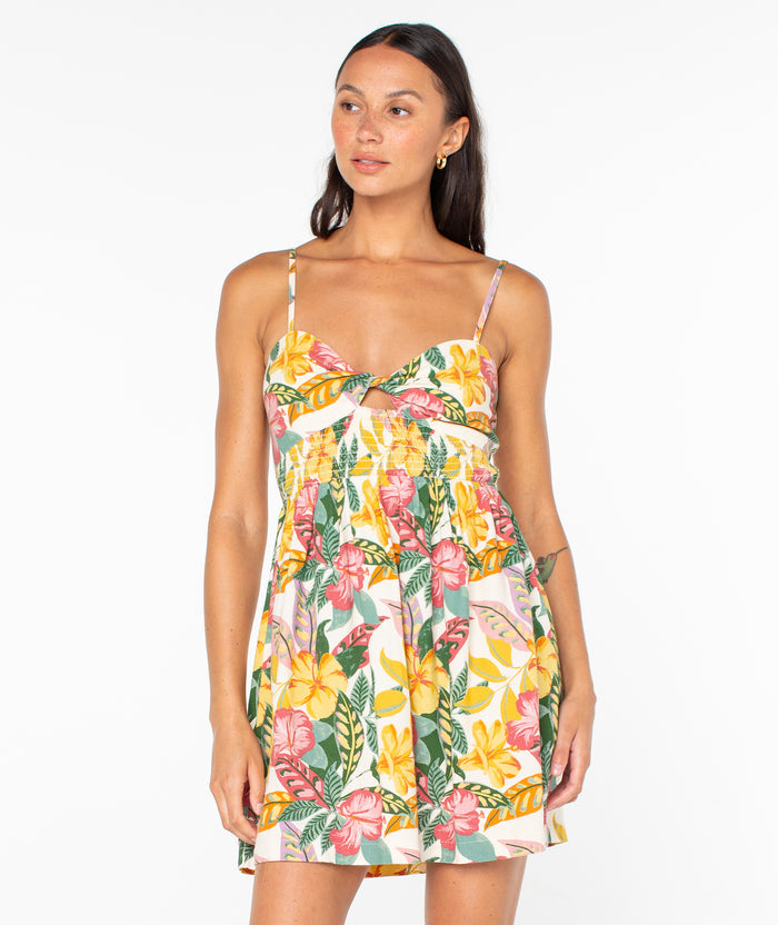 Sunrise Vibes Linen Dress - Egret Sangria Tropics - Roxy