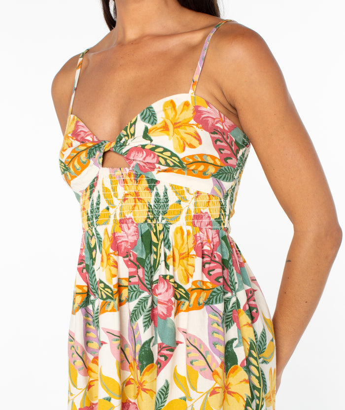 Sunrise Vibes Linen Dress - Egret Sangria Tropics - Roxy