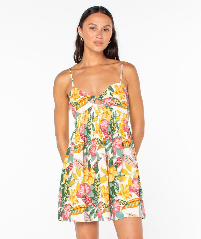 Sunrise Vibes Linen Dress - Egret Sangria Tropics - Roxy