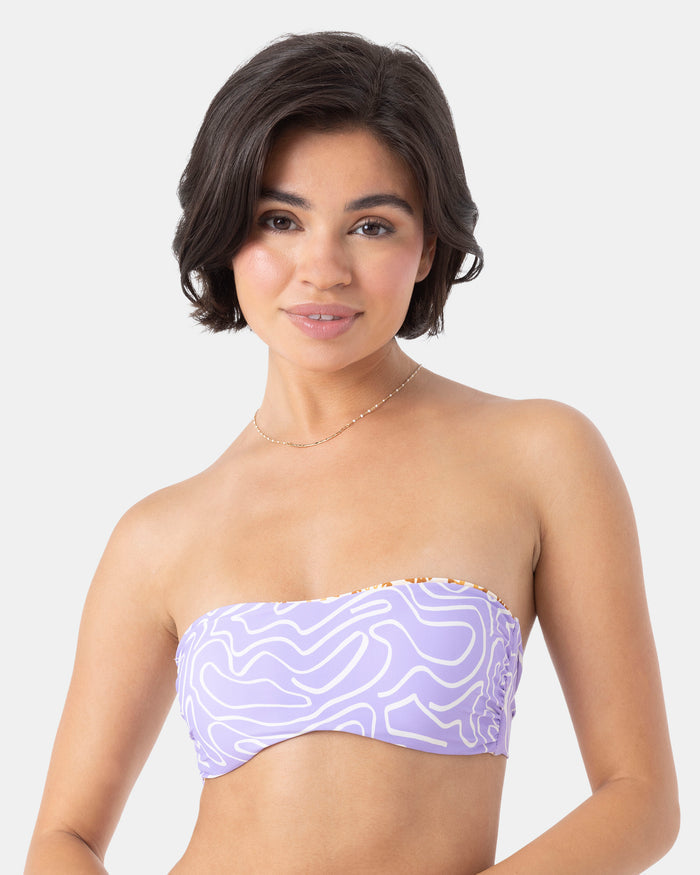 Sunshine State of Mind Reversible Bandeau Bikini Top - Brown Tile Multi - Roxy