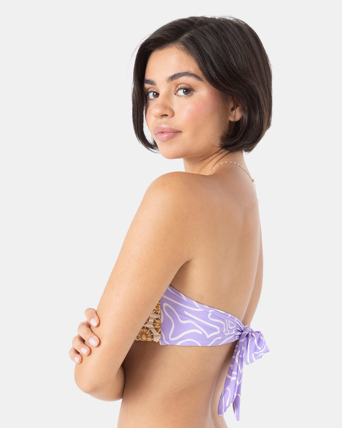 Sunshine State of Mind Reversible Bandeau Bikini Top - Brown Tile Multi - Roxy
