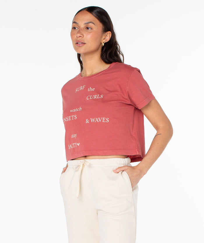 Surf Poem Cropped Boxy Tee - Cinnebar - Roxy