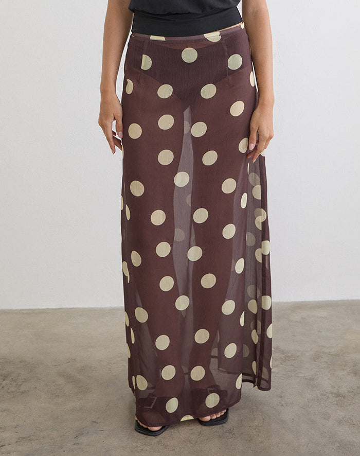 Image of Surina Maxi Skirt in Brown with Irregular Polka Yellow
