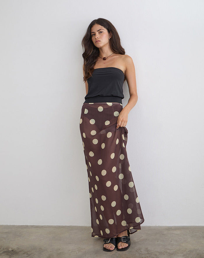 Image of Surina Maxi Skirt in Brown with Irregular Polka Yellow