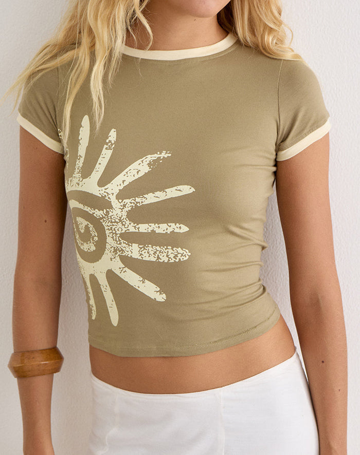 Image of Sutin Tee in Khaki with Buttermilk Binding