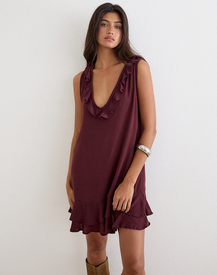 Image of Swade Plunge Mini Dress in Crinkle Plum
