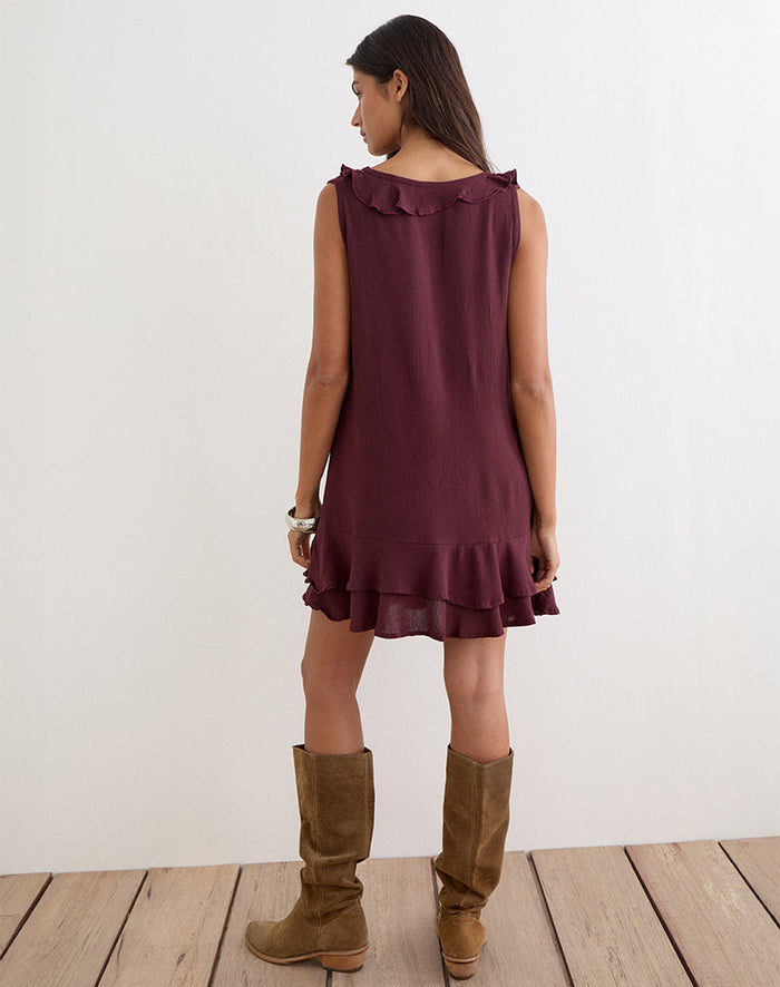 Image of Swade Plunge Mini Dress in Crinkle Plum