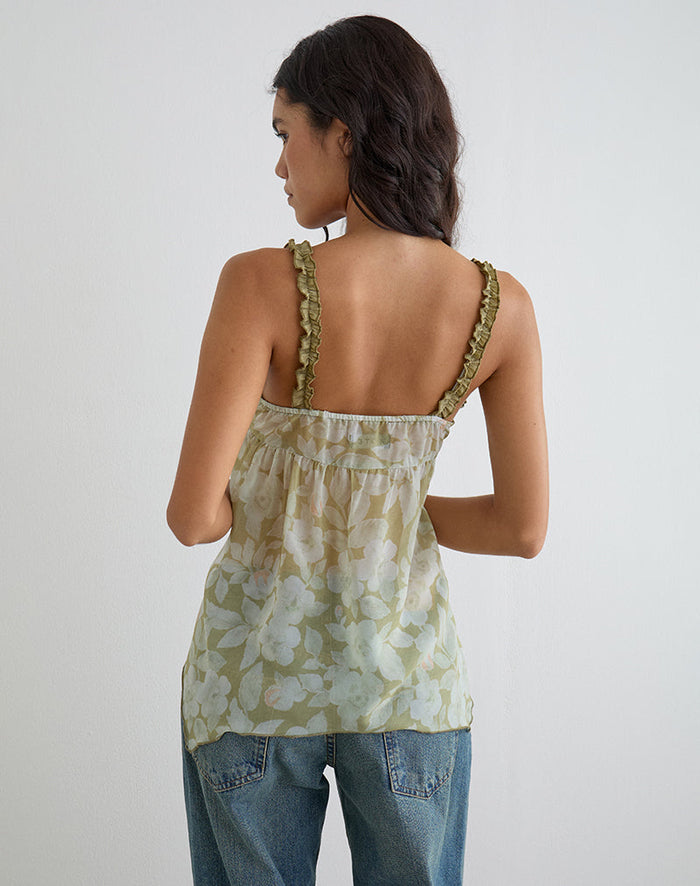 Image of Sylva Asymmetric Hem Cami Top in Pale Flower Green