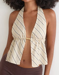 Image of Syrma Backless Halterneck Top in Tilt Lines Beige