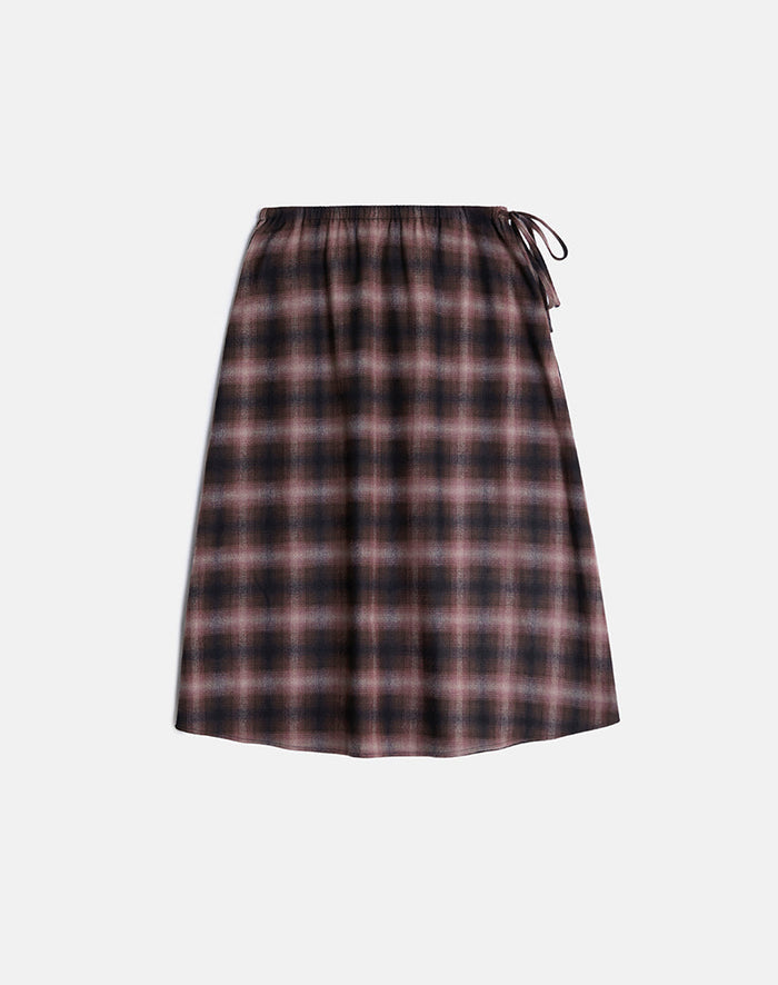 Image of Taka Midi Skirt in Pink and Brown Check