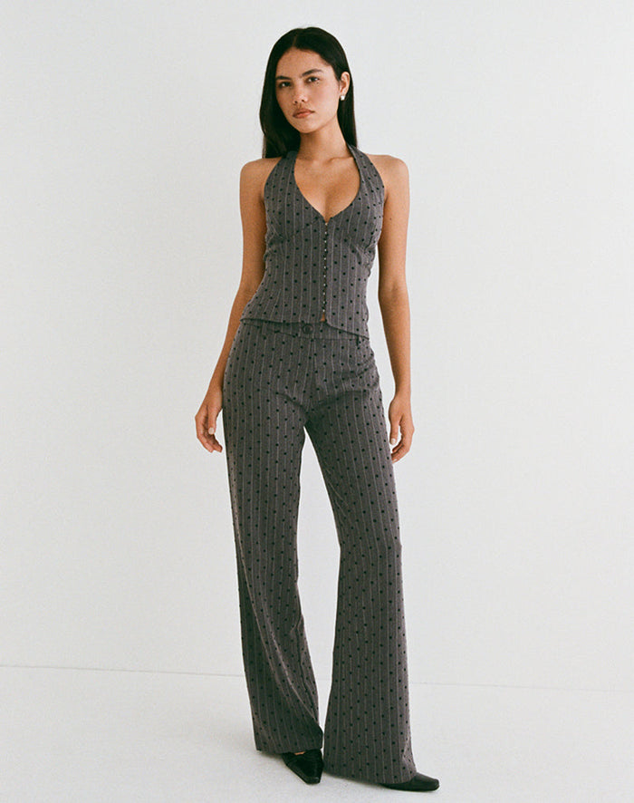 Image of Tatina Trouser in Charcoal with Polka Pinstripe