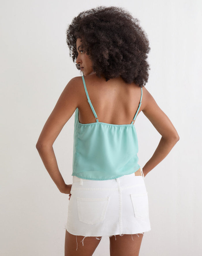 Image of Tavina Top in Chiffon Floral Sequin Turquoise